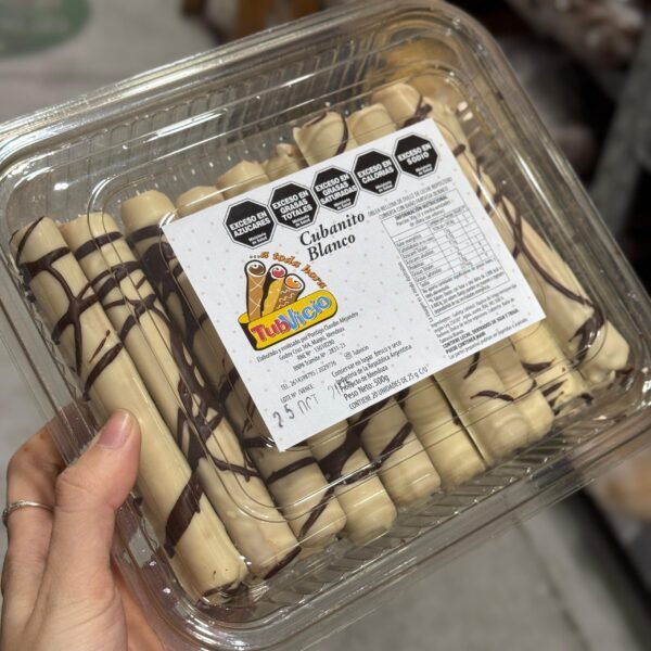 CUBANITO BAÑADO DE CHOCOLATE BLANCO RELLENO X 20 U