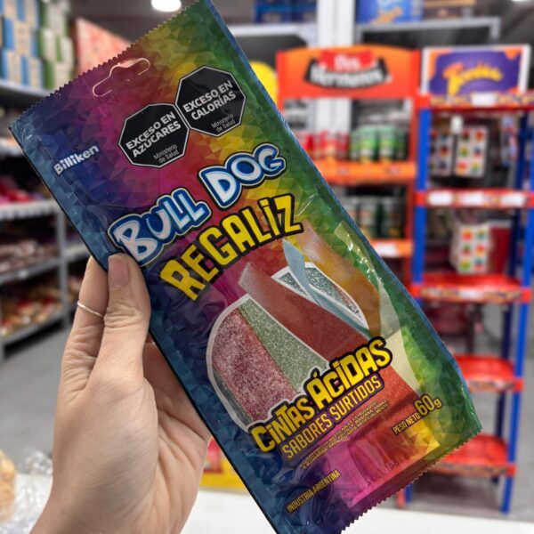 BULLDOG REGALIZ CINTAS ÁCIDAS SABORES SURTIDOS X 75 GR