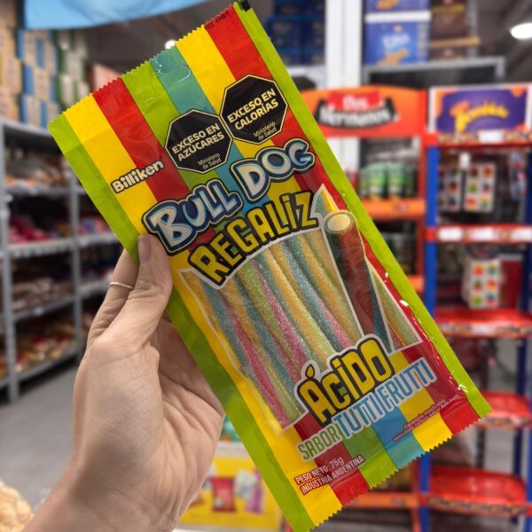 BULLDOG REGALIZ ÁCIDO SABOR TUTTI FRUTTI X 75 GR