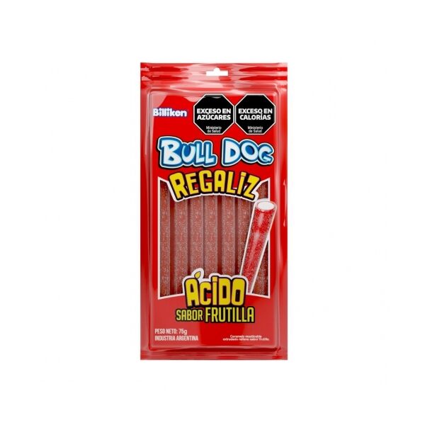 BULLDOG REGALIZ ÁCIDO SABOR FRUTILLA X 75 GR