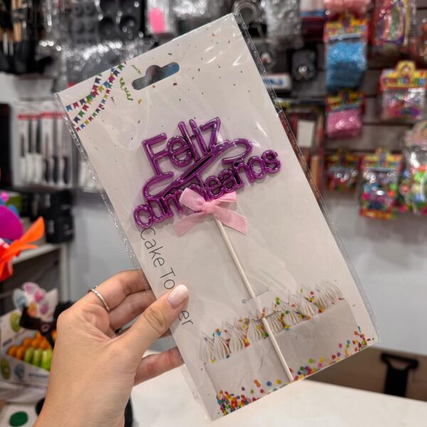 TOPPER PARA TORTA FELIZ CUMPLEAÑOS FUCSIA