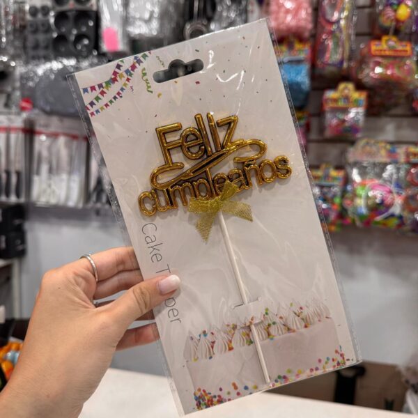 TOPPER PARA TORTA FELIZ CUMPLEAÑOS DORADO