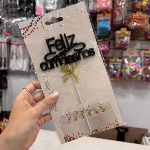 TOPPER PARA TORTA FELIZ CUMPLEAÑOS NEGRO