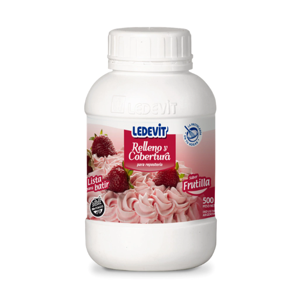 CREMA PARA RELLENO Y COBERTURA SABOR FRUTILLA X 500GR