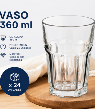 COMBO VASOS DE VIDRIO X 360 ML X 24 U CAJA