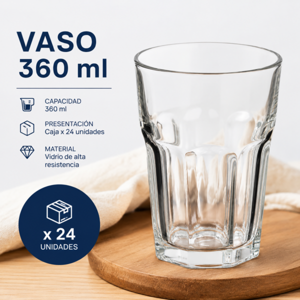 COMBO VASOS DE VIDRIO X 360 ML X 24 U CAJA